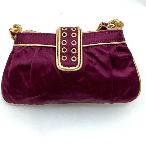 Bordeaux Satin Gold Chain Strap Evening Bag - Picture 5 of 9